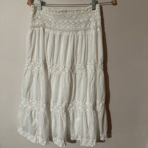 Studio West Apparel White Rayon Tiered Maxi Skirt PS Prairie Bohemian Petite Sm